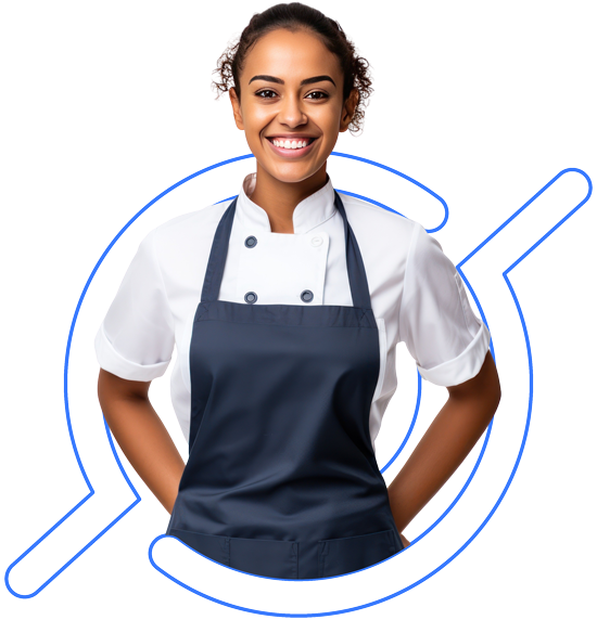 Imagem de uma mulher jovem e simpática em uniforme profissional.